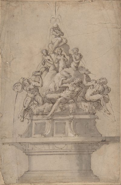 Entwurf für einen Brunnen mit Flussgöttern und Nymphen, 1511-74 von Giorgio Vasari