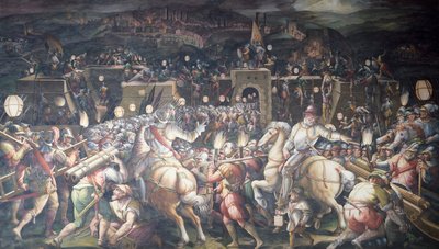 Italien, Florenz, Palazzo Vecchio (Altes Palais), Salone dei Cinquecento, Einnahme eines Forts in der Nähe von Port Camollia in Siena von Giorgio Vasari