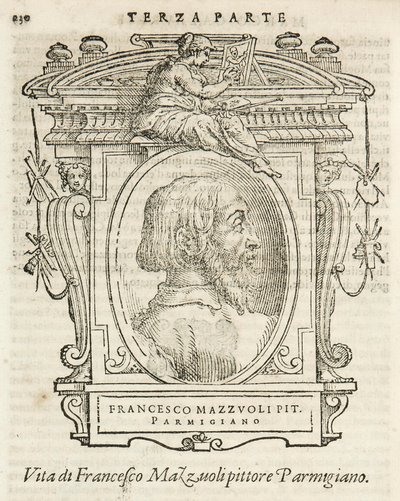 Mailand, Biblioteca Braidense, Vite de piv excellent, Giorgio Vasari 1568, Francesco Mazzuoli genannt Il Parmigianino von Giorgio Vasari