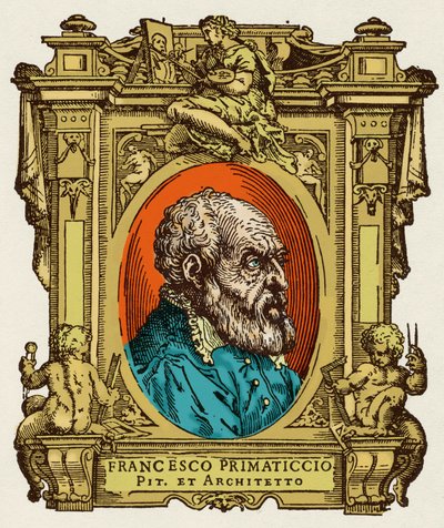 Porträt von Francesco Primaticcio, bekannt als Der Primatice (1504-1570), Maler, Bildhauer und Architekt. Er war Mitglied der Ecole de Fontainebleau. Gravur aus dem Werk „Lives of the most excellent painters, sculptors and architects“ (Le Vite de