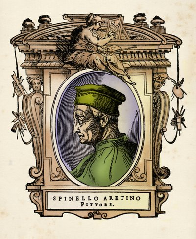 Porträt von Spinello Aretino (geb. Spinello di Luca Spinelli) (1350-1410) Gravur aus „Viten“ von Giorgio Vasari, 1568 von Giorgio Vasari
