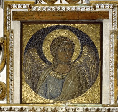 Engel. Fragment des Podiums. Mosaik mit Goldhintergrund von Giotto di Bondone und Architektur von Maderno von Giotto (c.1266 1337)