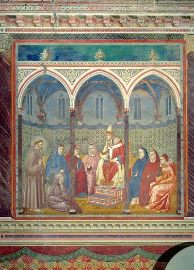 St. Franziskus predigt eine Predigt an Papst Honorius III, 1297-99 von Giotto di Bondone