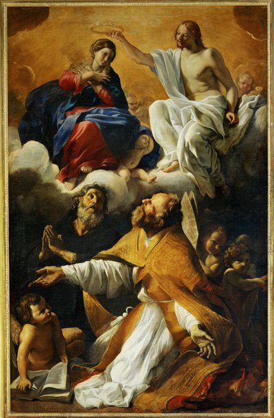 Krönung der Jungfrau mit dem Heiligen Augustinus und dem Heiligen Wilhelm von Aquitanien von Giovanni (school of) Lanfranco