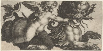 Putto füttert ein Seemonster mit einem Blatt von Giovanni Andrea Maglioli