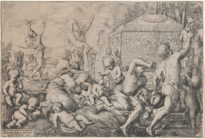 Bacchanal mit Altar, Faun und Silenus von Giovanni Andrea Podesta