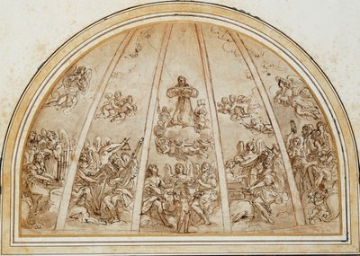 Die Apotheose des Heiligen Franziskus umgeben von musizierenden Engeln: Entwurf für eine Apsis oder Halbkuppel, durch Rippen geteilt von Giovanni Andrea Sirani