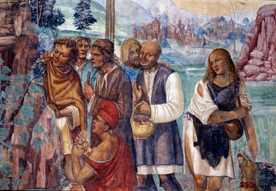 Wie Benedikt die heilige Lehre den Bauern beibringt, die ihn besuchen (Detail) (Fresko von Antonio Bazzi) von Giovanni Antonio Bazzi Sodoma