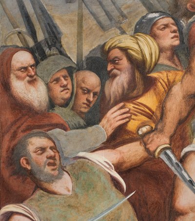 Zentrales Kirchenschiff, Erster südlicher Spann, Christus ans Kreuz genagelt, Il Pordenone von Giovanni Antonio Pordenone