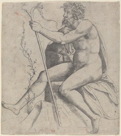 Sitzender Mann mit gegabeltem Stab von Giovanni Antonio da Brescia