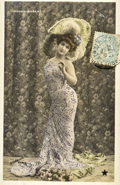 Postkarte: Porträt von Carmen Gilbert, Varietékünstlerin von Phillipe de Marlier