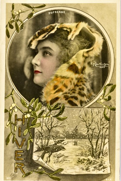 Postkarte: Porträt von Mademoiselle Dufresne, Varietékünstlerin von Phillipe de Marlier
