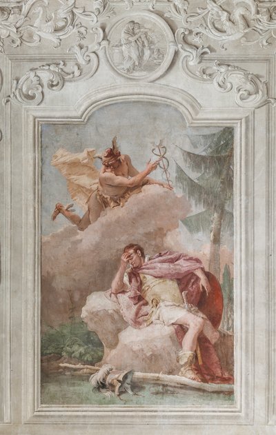 Palazzina (kleines Gebäude), der dritte Raum oder Raum der Aeneis: "Aeneas träumt von Merkur, der ihm befiehlt zu gehen" von Giovanni Battista Tiepolo