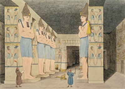Ansicht des Inneren des Tempels von Ybsombul, Nubien, entdeckt von Giovanni Belzoni, graviert von Augustine Aglio, Platte 48 aus 