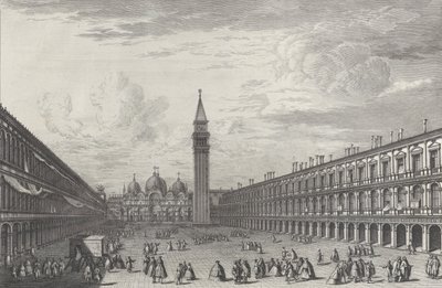 Piazza San Marco in Richtung Basilika und Campanile, 1763 von Giovanni Battista Brostoloni