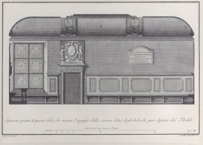 Tafel 4: Querschnitt der Halle des Instituts von Bologna, mit dem Eingang zum r... von Giovanni Battista Brostoloni
