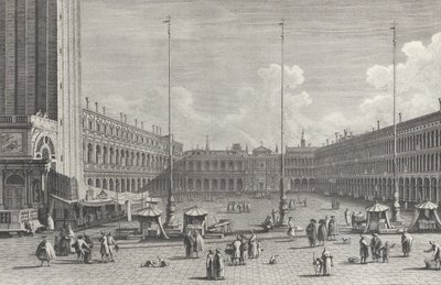 Ansicht der Piazza San Marco, mit der Kirche San Geminiano am Ende und Figuren, 1763 von Giovanni Battista Brostoloni