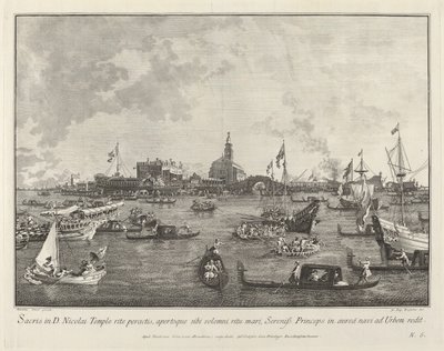 Der Doge im Bucintoro verlässt San Nicolò di Lido von Giovanni Battista Brustolon after Canaletto