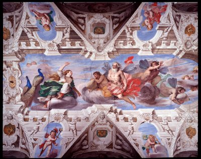 Juno bittet Aeolus, die Reise des Aeneas zu verhindern (Fresko) von Giovanni Battista Carlone