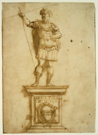 Statue eines stehenden Kriegers auf einem Sockel von Giovanni Battista Castello