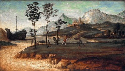Küstenlandschaft mit zwei kämpfenden Männern, ca. 1510 von Giovanni Battista Cima da Conegliano