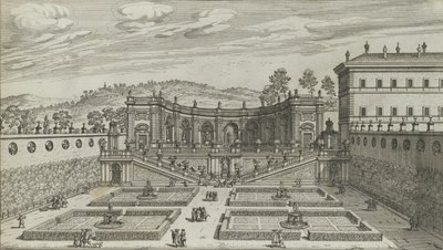 Andere Ansicht in Perspektive des Theaters und Gartens von Mondragone in Frascati, 1691 oder später von Giovanni Battista Falda