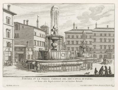 Brunnen auf der Piazza Farnese in Rom von Giovanni Battista Falda