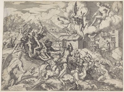 Soldaten von Aeneas kämpfen mit Dienern von König Latinus von Giovanni Battista Fontana