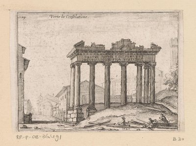 Reste des Saturntempels auf dem Forum Romanum in Rom Verto la Consolatione (Titel auf Objekt) Ansichten von Rom (Serientitel) Alcune vedute et prospettive di luoghi dishabitati di Roma (Serientitel) von Giovanni Battista Mercati