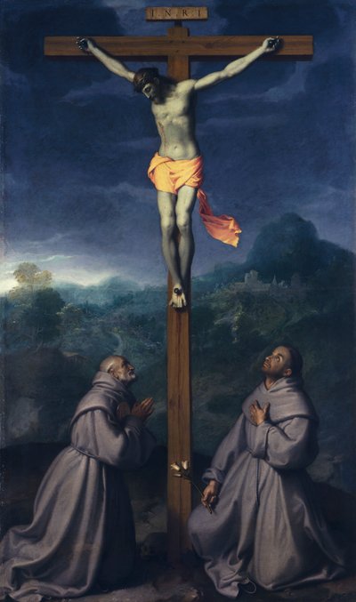 Kreuzigung mit den Heiligen Bernardino und Antonius von Padua, Kirche San Giuliano, Albino von Giovanni Battista Moroni