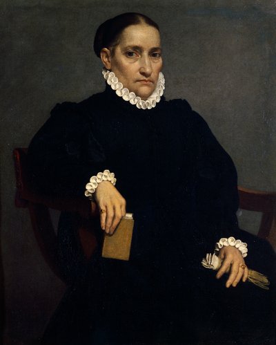 Porträt einer älteren Frau in Schwarz von Giovanni Battista Moroni von Giovanni Battista Moroni