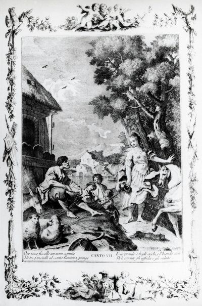 Erminia wird von einem Hirten begrüßt, Gesang VII, Jerusalem befreit von Giovanni Battista Piazzetta