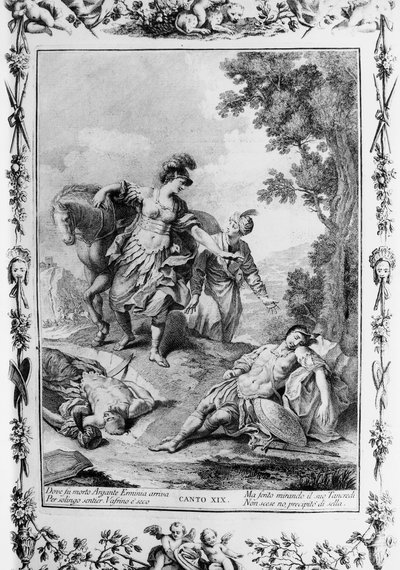 Erminia trifft auf den verwundeten Tancredi, Gesang XIX, Jerusalem befreit von Giovanni Battista Piazzetta