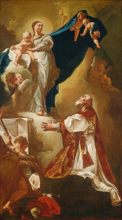 Madonna und Kind erscheinen dem Heiligen Philipp Neri (wahrscheinlich 1725 oder später) von Giovanni Battista Piazzetta