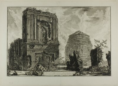 A. Blick auf das Grab von Licinianus Piso an der antiken Via Appia... B. Grab der Cornelii..., aus Ansichten von Rom von Giovanni Battista Piranesi