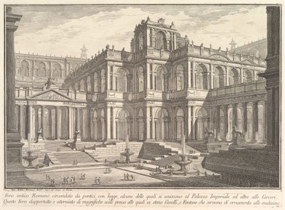 Antikes römisches Forum, umgeben von Portiken, mit Loggien, von denen einige kommunizieren w..., ca. 1750 von Giovanni Battista Piranesi