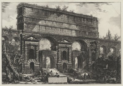 Ansicht des Bauwerks, das Imperator Titus Vespasianus für die Restaurierung der Aquädukte von Acqua dell