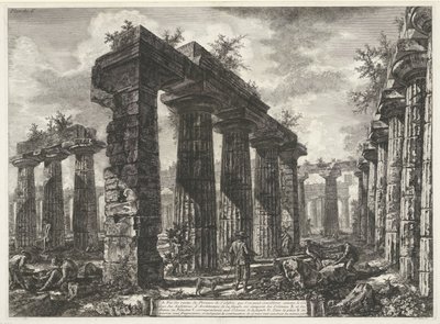 Basilika von Paestum in Paestum (Verschiedene Ansichten der Überreste von drei großen Gebäuden, die noch in Paestum stehen) von Giovanni Battista Piranesi