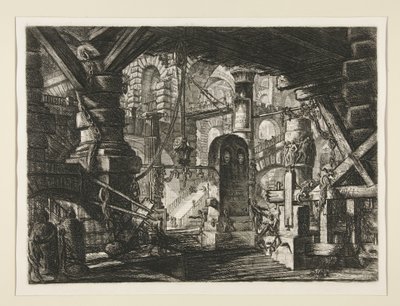 Carceri, XVI: Der Pfeiler mit Ketten von Giovanni Battista Piranesi
