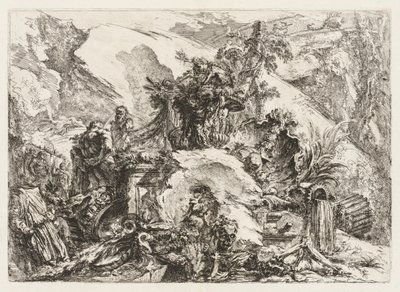 Grotesken: Ruinen mit Totenkopf und Skelett von Giovanni Battista Piranesi