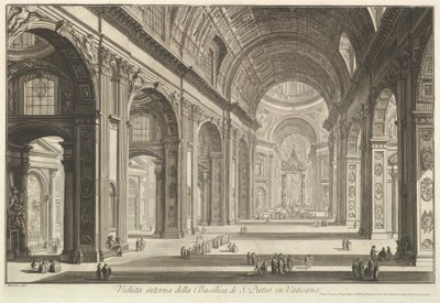 Innenansicht der Petersbasilika im Vatikan, aus "Vedute di Roma" (Römische Ansichten) von Giovanni Battista Piranesi