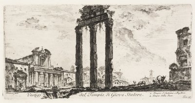 Ruinen des Tempels des Jupiter Stator [Jupiter der Unterstützer]. 1. Tempel des Antoninus und Faustina. 2. Tempel des Friedens, Tafel 10 aus Einige Ansichten von Triumphbögen und anderen Denkmälern von Giovanni Battista Piranesi