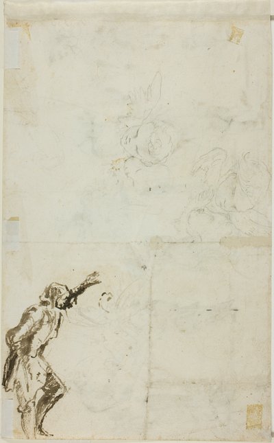 Blatt mit Skizzen: Stehender Mann mit erhobenem Arm, Cherubim von Giovanni Battista Piranesi