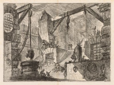 Die Gefängnisse: Kolonnadierter Innenraum mit breiter Treppe von Giovanni Battista Piranesi