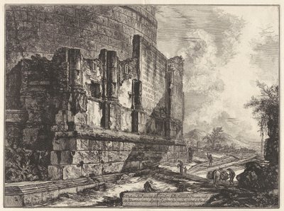 Ansicht der Überreste des Grabmals der Familie Plauzia an der Via Tiburtina nahe der Ponte Lugano, zwei Meilen von Tivoli entfernt, aus Vedute di von Giovanni Battista Piranesi
