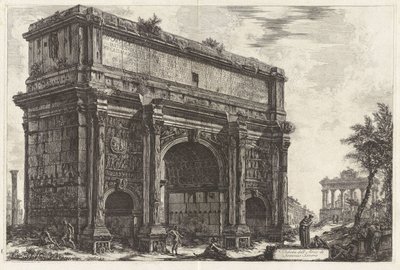 Ansicht des Septimius-Severus-Bogens (mit dem Saturntempel im Hintergrund), aus „Ansichten von Rom“ von Giovanni Battista Piranesi