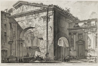 Ansicht des Atriums des Portikus der Ottavia (Der Portikus der Ottavia: Der Eingangsvorbau, außen) von Giovanni Battista Piranesi