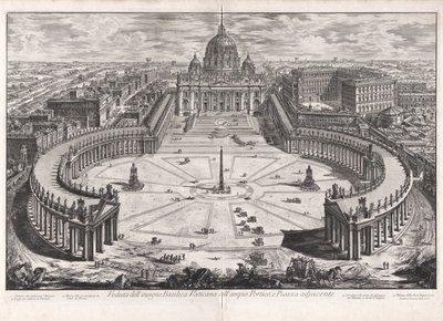 Ansicht der berühmten Vatikanischen Basilika mit ihrem geräumigen Portikus und dem angrenzenden Platz, aus Ansichten von Rom von Giovanni Battista Piranesi
