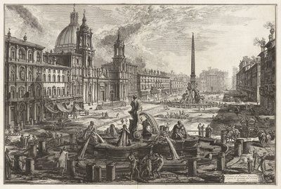 Ansicht der Piazza Navona über den Ruinen des Circus Agonalis (Domitianszirkus), aus „Ansichten von Rom“ von Giovanni Battista Piranesi