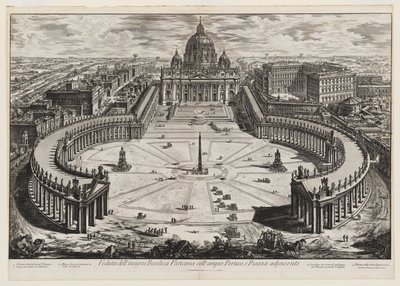 Ansicht der berühmten Vatikanischen Basilika mit dem großen Portikus und dem angrenzenden Platz, Tafel 120 aus „Ansichten von Rom“ von Giovanni Battista Piranesi
